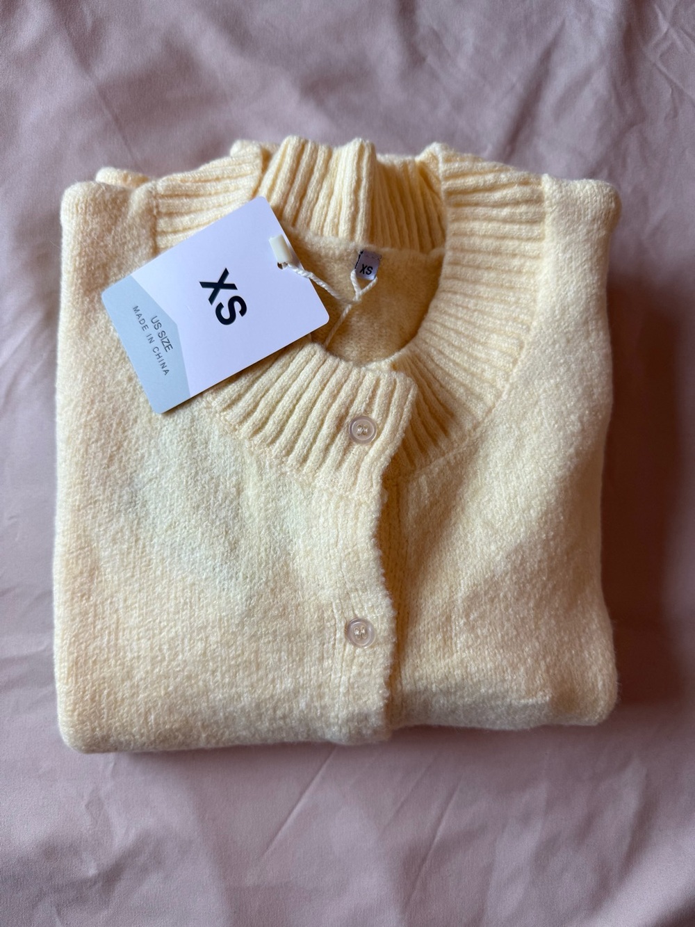 Ribbed Collar Cardigan in Yellow Size XS NWT